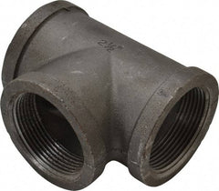 Made in USA - Size 2-1/2", Class 150, Malleable Iron Black Pipe Tee - 150 psi, Threaded End Connection - Eagle Tool & Supply