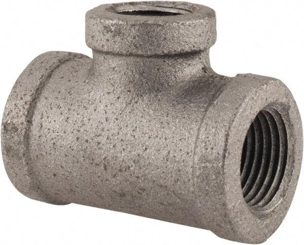 Made in USA - Size 1/2 x 1/2 x 3/8", Class 150, Malleable Iron Black Pipe Reducing Tee - 150 psi, Threaded End Connection - Eagle Tool & Supply