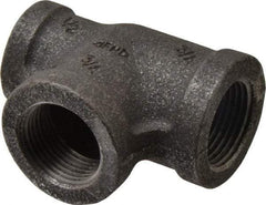 Made in USA - Size 3/4 x 1/2 x 3/4", Class 150, Malleable Iron Black Pipe Reducing Tee - 150 psi, Threaded End Connection - Eagle Tool & Supply