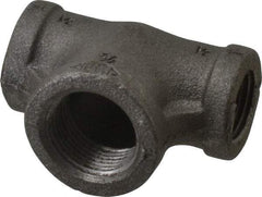 Made in USA - Size 1/2 x 1/2 x 3/4", Class 150, Malleable Iron Black Pipe Reducing Tee - 150 psi, Threaded End Connection - Eagle Tool & Supply