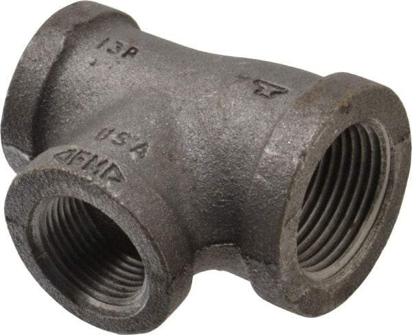 Made in USA - Size 1 x 3/4 x 3/4", Class 150, Malleable Iron Black Pipe Reducing Tee - 150 psi, Threaded End Connection - Eagle Tool & Supply