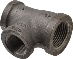 Made in USA - Size 1 x 3/4 x 3/4", Class 150, Malleable Iron Black Pipe Reducing Tee - 150 psi, Threaded End Connection - Eagle Tool & Supply