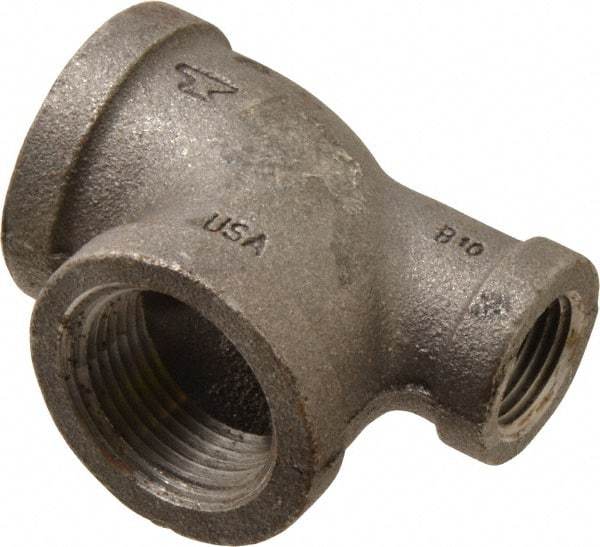 Made in USA - Size 1 x 1/2 x 1", Class 150, Malleable Iron Black Pipe Reducing Tee - 150 psi, Threaded End Connection - Eagle Tool & Supply