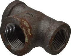 Made in USA - Size 3/4 x 3/4 x 1", Class 150, Malleable Iron Black Pipe Reducing Tee - 150 psi, Threaded End Connection - Eagle Tool & Supply