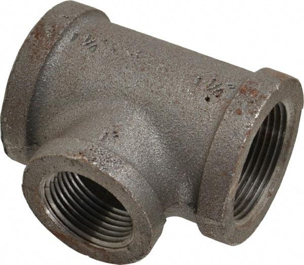 Made in USA - Size 1-1/4 x 1-1/4 x 1", Class 150, Malleable Iron Black Pipe Reducing Tee - 150 psi, Threaded End Connection - Eagle Tool & Supply