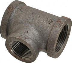 Made in USA - Size 1-1/4 x 1-1/4 x 1", Class 150, Malleable Iron Black Pipe Reducing Tee - 150 psi, Threaded End Connection - Eagle Tool & Supply