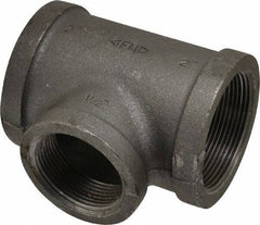 Made in USA - Size 2 x 2 x 1-1/2", Class 150, Malleable Iron Black Pipe Reducing Tee - 150 psi, Threaded End Connection - Eagle Tool & Supply