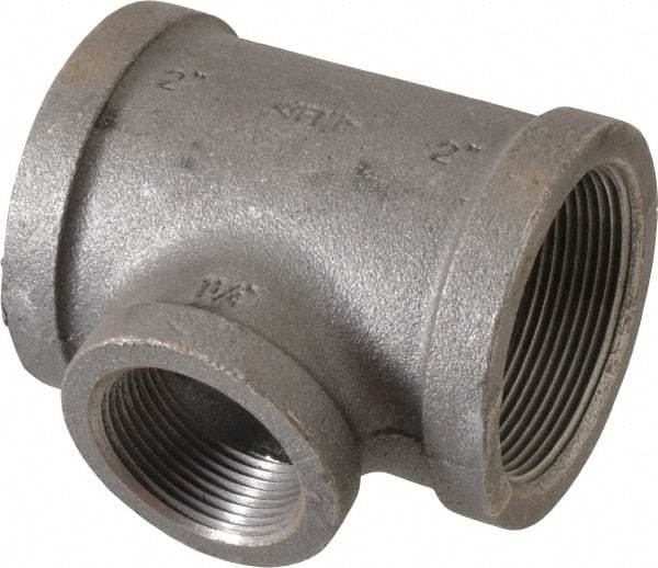 Made in USA - Size 2 x 2 x 1-1/4", Class 150, Malleable Iron Black Pipe Reducing Tee - 150 psi, Threaded End Connection - Eagle Tool & Supply