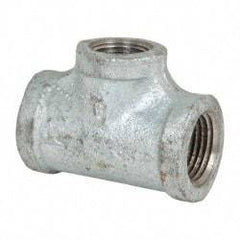 Made in USA - Class 150, 1/2 x 1/2 x 3/8" Galvanized Pipe Reducing Tee - Threaded, Malleable Iron - Eagle Tool & Supply