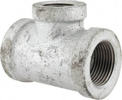 Made in USA - Class 150, 3/4 x 3/4 x 1/2" Galvanized Pipe Reducing Tee - Threaded, Malleable Iron - Eagle Tool & Supply