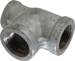 Made in USA - Class 150, 3/4 x 1/2 x 3/4" Galvanized Pipe Reducing Tee - Threaded, Malleable Iron - Eagle Tool & Supply