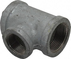 Made in USA - Class 150, 1-1/4 x 1-1/4 x 1" Galvanized Pipe Reducing Tee - Threaded, Malleable Iron - Eagle Tool & Supply