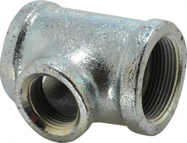 Made in USA - Class 150, 1-1/2 x 1-1/2 x 1" Galvanized Pipe Reducing Tee - Threaded, Malleable Iron - Eagle Tool & Supply