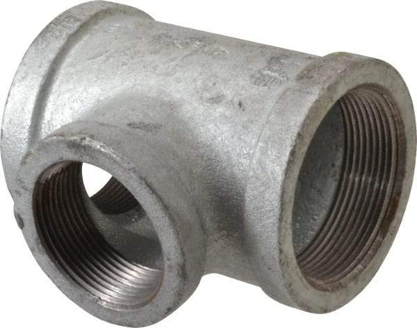 Made in USA - Class 150, 2 x 2 x 1-1/2" Galvanized Pipe Reducing Tee - Threaded, Malleable Iron - Eagle Tool & Supply