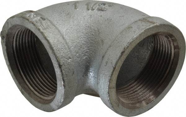 Made in USA - Class 150, 1-1/2" Galvanized Pipe 90° Elbow - Threaded, Malleable Iron - Eagle Tool & Supply
