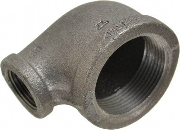 Made in USA - Size 1-1/2 x 3/4", Class 150, Malleable Iron Black Pipe Reducing Elbow - 150 psi, Threaded End Connection - Eagle Tool & Supply