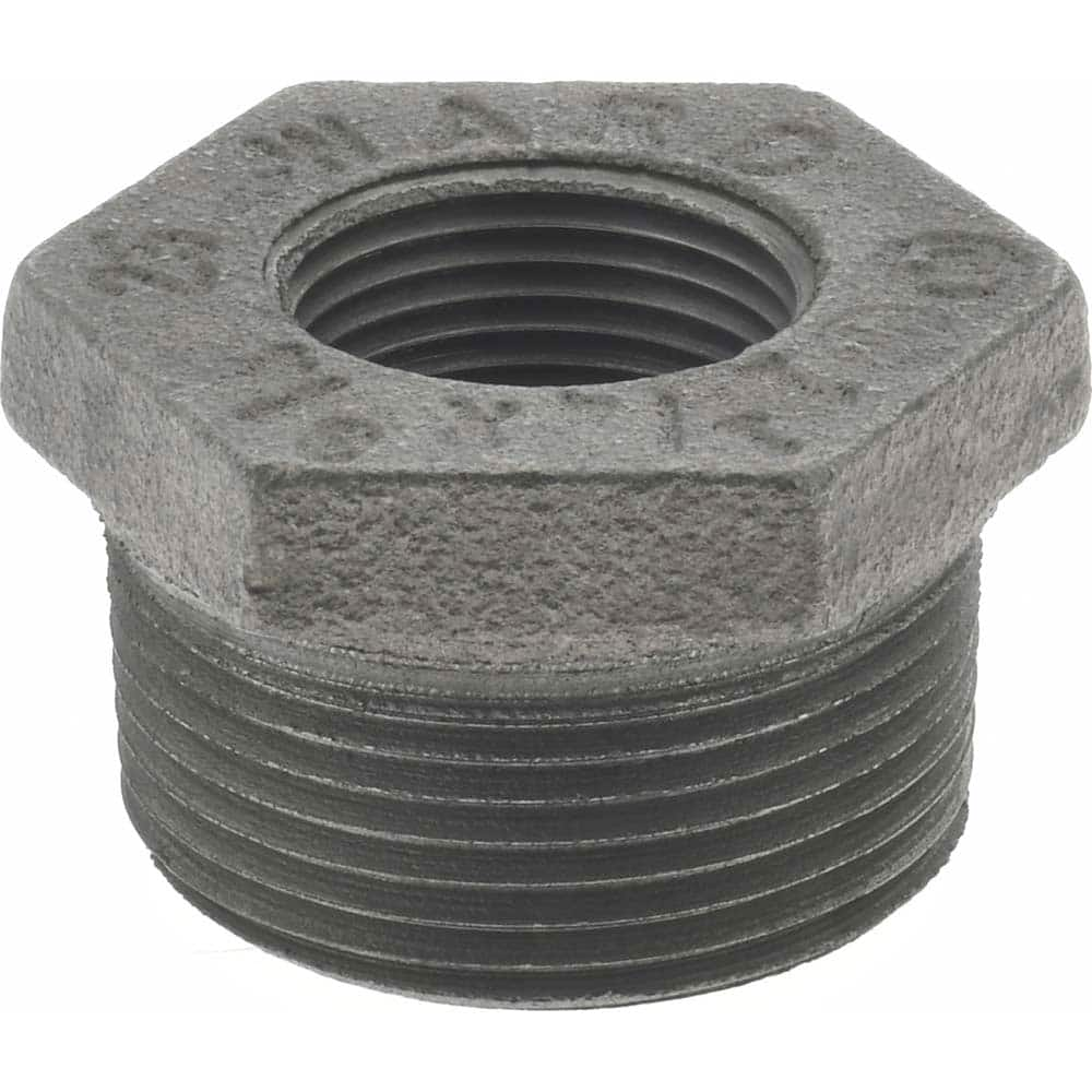 Black Hex Bushing: 1-1/4 x 3/4″, 150 psi, Threaded Malleable Iron, Black Finish, Class 150