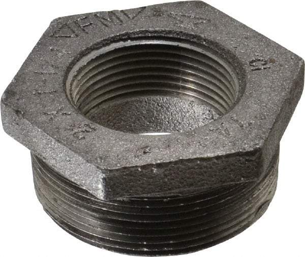 Made in USA - Size 2 x 1-1/4", Class 150, Malleable Iron Black Pipe Hex Bushing - 150 psi, Threaded End Connection - Eagle Tool & Supply