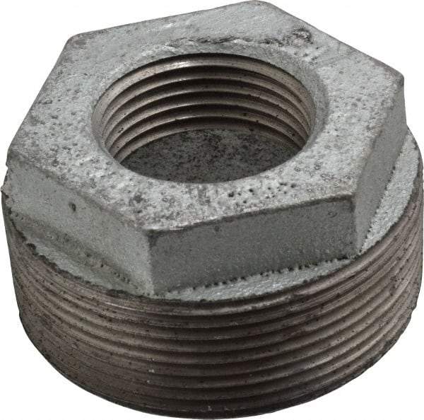 Made in USA - Class 150, 2 x 1" Galvanized Pipe Hex Bushing - Threaded, Malleable Iron - Eagle Tool & Supply