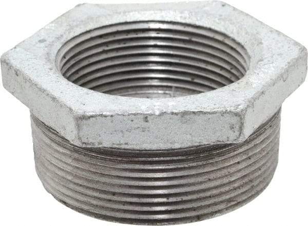 Made in USA - Class 150, 2 x 1-1/2" Galvanized Pipe Hex Bushing - Threaded, Malleable Iron - Eagle Tool & Supply