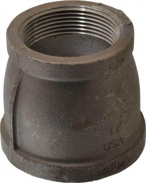 Made in USA - Size 3 x 2-1/2", Class 150, Malleable Iron Black Pipe Reducing Coupling - 150 psi, Threaded End Connection - Eagle Tool & Supply
