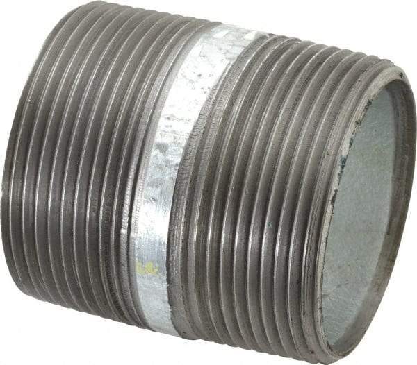 Made in USA - Schedule 40, 2-1/2 x 3" Galvanized Pipe Nipple - Threaded Steel - Eagle Tool & Supply