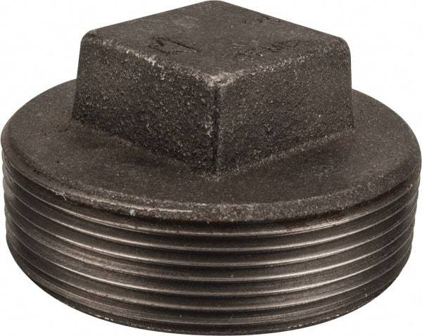 Made in USA - Size 3", Class 150, Malleable Iron Black Pipe Square Plug - 150 psi, Threaded End Connection - Eagle Tool & Supply