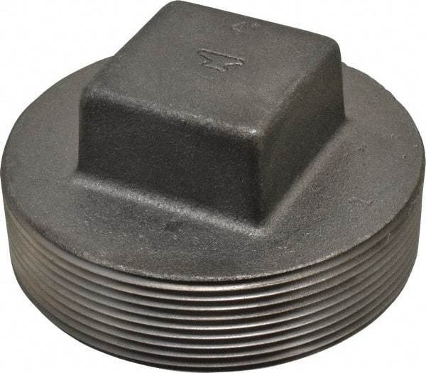 Made in USA - Size 4", Class 150, Malleable Iron Black Pipe Square Plug - 150 psi, Threaded End Connection - Eagle Tool & Supply