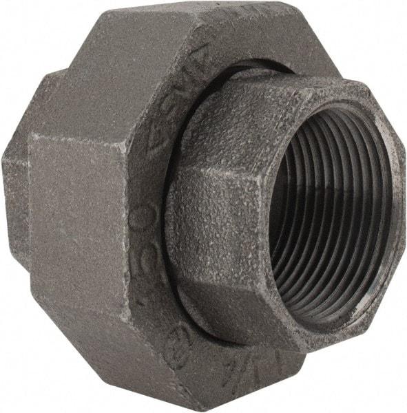 Made in USA - Size 1-1/4", Class 150, Malleable Iron Black Pipe Union - 150 psi, Threaded End Connection - Eagle Tool & Supply