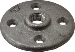 Made in USA - 3/8" Pipe, 3" OD, 5/8" Hub Length, Black Floor Pipe Flange - 2" Across Bolt Hole Centers, 1/4" Bolt Hole, 150 psi, Class 150 - Eagle Tool & Supply