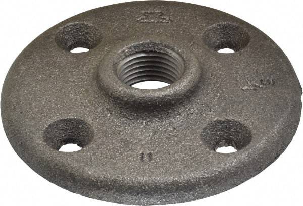 Made in USA - 1/2" Pipe, 3" OD, 5/8" Hub Length, Black Floor Pipe Flange - 2.1" Across Bolt Hole Centers, 1/4" Bolt Hole, 150 psi, Class 150 - Eagle Tool & Supply