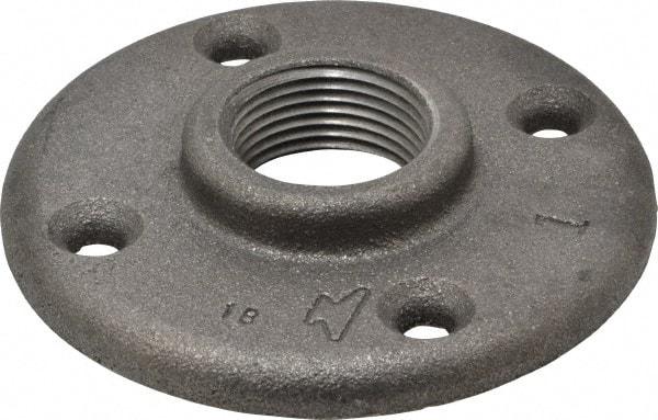 Made in USA - 1" Pipe, 4" OD, 11/16" Hub Length, Black Floor Pipe Flange - 3" Across Bolt Hole Centers, 1/4" Bolt Hole, 150 psi, Class 150 - Eagle Tool & Supply