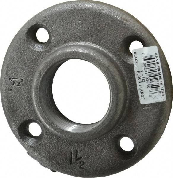 Made in USA - 1-1/2" Pipe, 4-1/2" OD, 7/8" Hub Length, Black Floor Pipe Flange - 3-1/2" Across Bolt Hole Centers, 5/16" Bolt Hole, 150 psi, Class 150 - Eagle Tool & Supply
