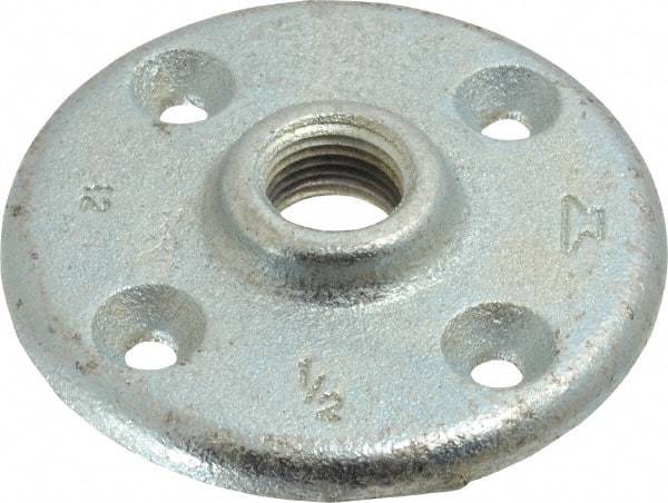 Made in USA - 1/2" Pipe, 3-1/2" OD, 5/8" Hub Length, Galvanized Floor Pipe Flange - 2-1/2" Across Bolt Hole Centers, 1/4" Bolt Hole, 150 psi, Class 150 - Eagle Tool & Supply