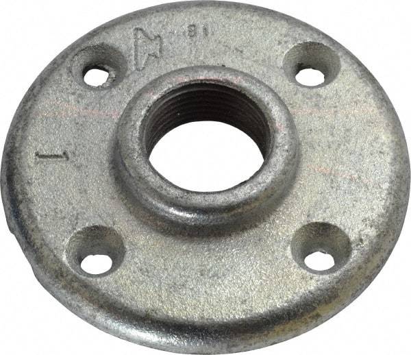 Made in USA - 1" Pipe, 4" OD, 11/16" Hub Length, Galvanized Floor Pipe Flange - 3" Across Bolt Hole Centers, 1/4" Bolt Hole, 150 psi, Class 150 - Eagle Tool & Supply