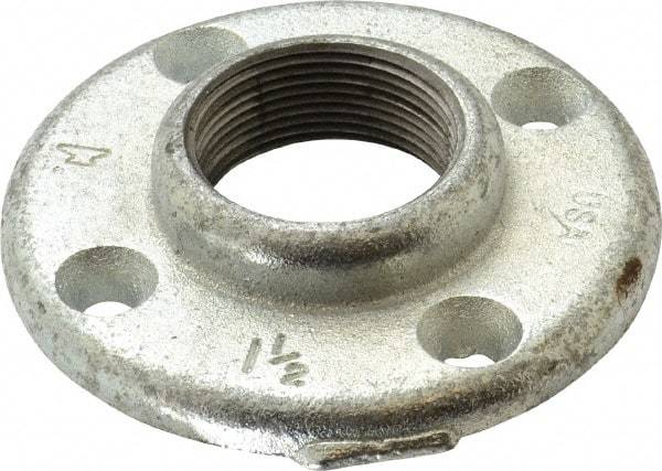 Made in USA - 1-1/2" Pipe, 4-1/2" OD, 7/8" Hub Length, Galvanized Floor Pipe Flange - 3-1/2" Across Bolt Hole Centers, 5/16" Bolt Hole, 150 psi, Class 150 - Eagle Tool & Supply