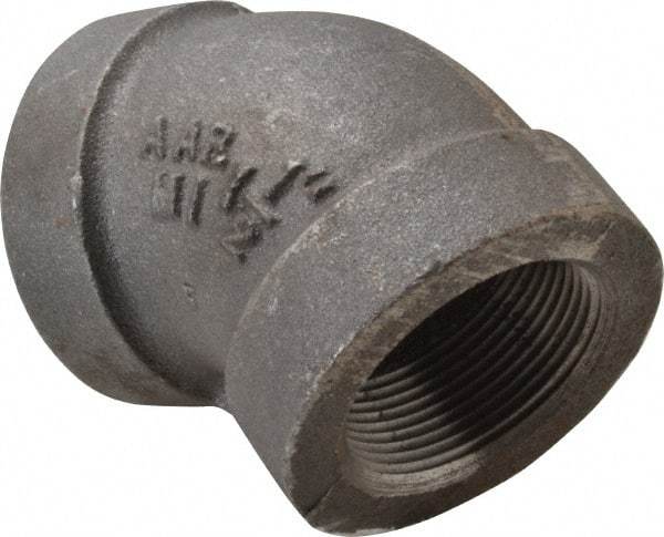 Made in USA - Size 1-1/2", Class 300, Malleable Iron Black Pipe 45° Elbow - 300 psi, Threaded End Connection - Eagle Tool & Supply