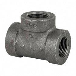 Made in USA - Size 1", Class 300, Malleable Iron Black Pipe Tee - 300 psi, Threaded End Connection - Eagle Tool & Supply
