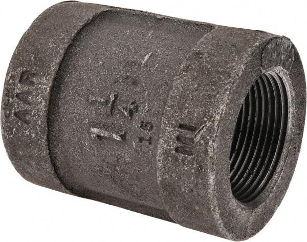 Made in USA - Size 1-1/4", Class 300, Malleable Iron Black Pipe Coupling - 300 psi, Threaded End Connection - Eagle Tool & Supply