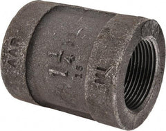 Made in USA - Size 1-1/4", Class 300, Malleable Iron Black Pipe Coupling - 300 psi, Threaded End Connection - Eagle Tool & Supply