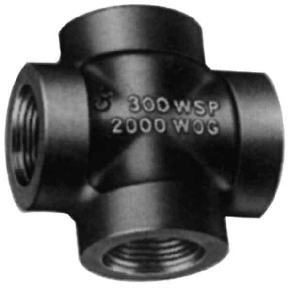 Made in USA - Size 2", Class 300, Malleable Iron Black Pipe Cross - 300 psi, Threaded End Connection - Eagle Tool & Supply