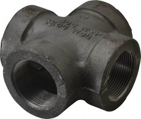 Made in USA - Size 1-1/2", Class 300, Malleable Iron Black Pipe Cross - 300 psi, Threaded End Connection - Eagle Tool & Supply