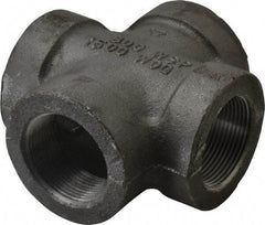 Made in USA - Size 1-1/2", Class 300, Malleable Iron Black Pipe Cross - 300 psi, Threaded End Connection - Eagle Tool & Supply