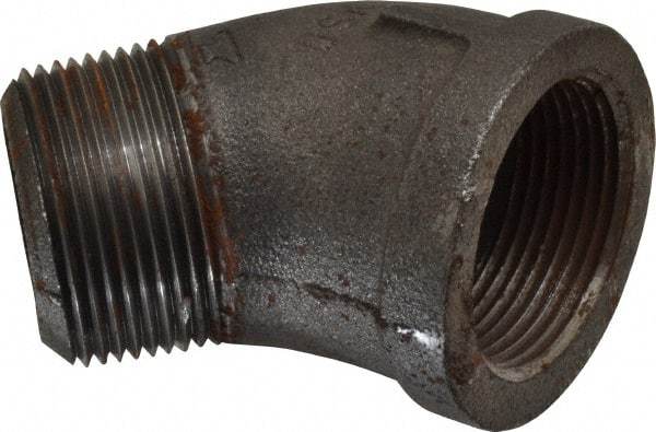 Made in USA - Size 1-1/4", Class 150, Malleable Iron Black Pipe 45° Street Elbow - 150 psi, Threaded End Connection - Eagle Tool & Supply