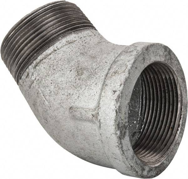 Made in USA - Class 150, 1-1/2" Galvanized Pipe 45° Street Elbow - Threaded, Malleable Iron - Eagle Tool & Supply
