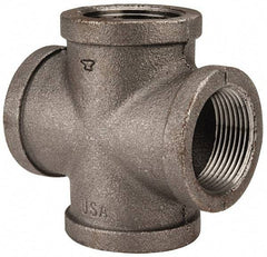 Made in USA - Size 1-1/4", Class 150, Malleable Iron Black Pipe Cross - 150 psi, Threaded End Connection - Eagle Tool & Supply