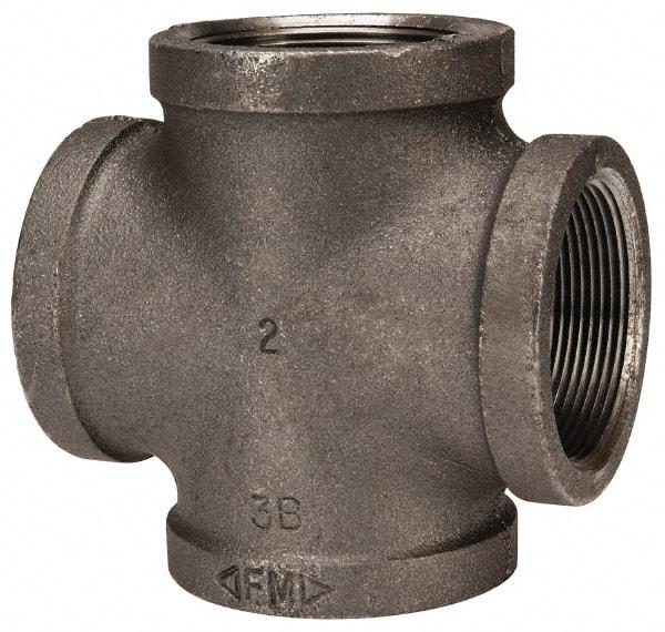 Made in USA - Size 2", Class 150, Malleable Iron Black Pipe Cross - 150 psi, Threaded End Connection - Eagle Tool & Supply