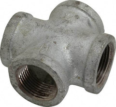 Made in USA - Class 150, 1" Galvanized Pipe Cross - Threaded, Malleable Iron - Eagle Tool & Supply