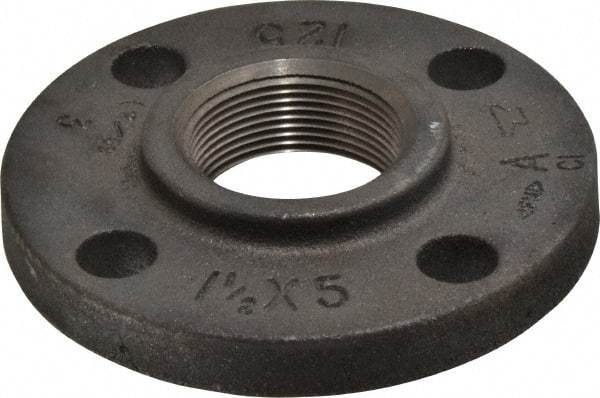 Made in USA - 1-1/2" Pipe, 5" OD, 7/8" Hub Length, Iron Threaded Pipe Flange - 2-9/16" Across Bolt Hole Centers, 7/8" Bolt Hole, 175 psi, Class 125 - Eagle Tool & Supply