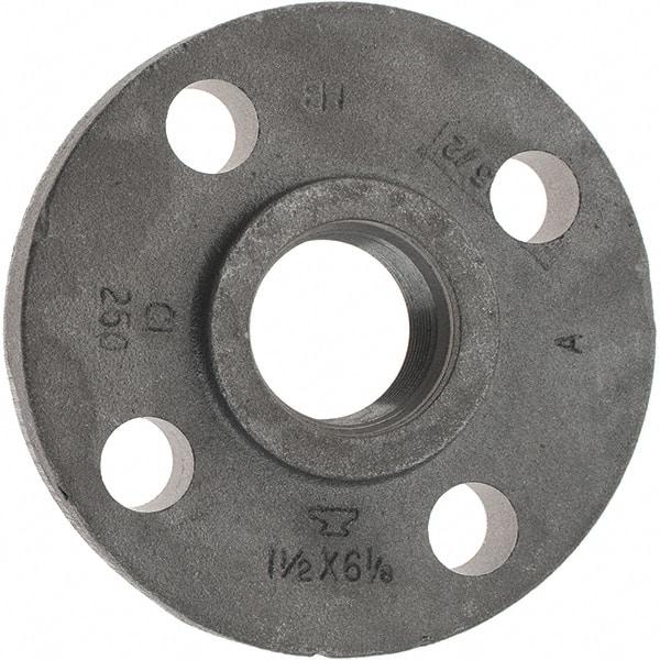 Made in USA - 1-1/2" Pipe, 6-1/8" OD, 1-1/8" Hub Length, Iron Threaded Pipe Flange - 2-3/4" Across Bolt Hole Centers, 3/4" Bolt Hole, 175 psi, Class 250 - Eagle Tool & Supply